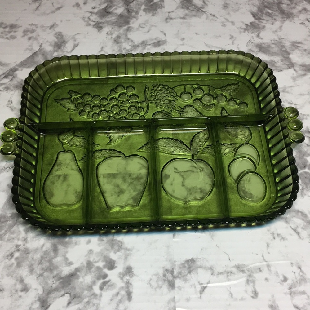 Vintage Green Indiana Glass Fruit Platter
